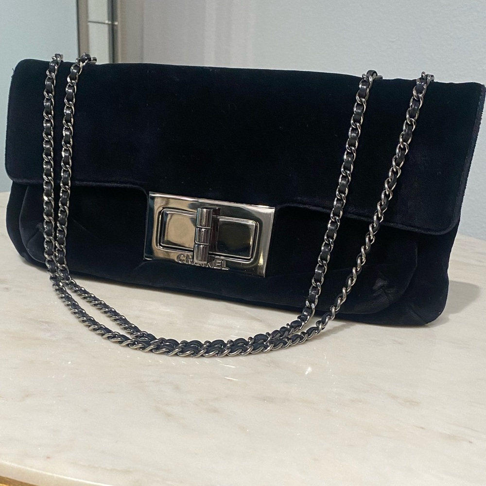 Chanel Giant Mademoiselle Lock Chain Shoulder Bag Velvet Medium